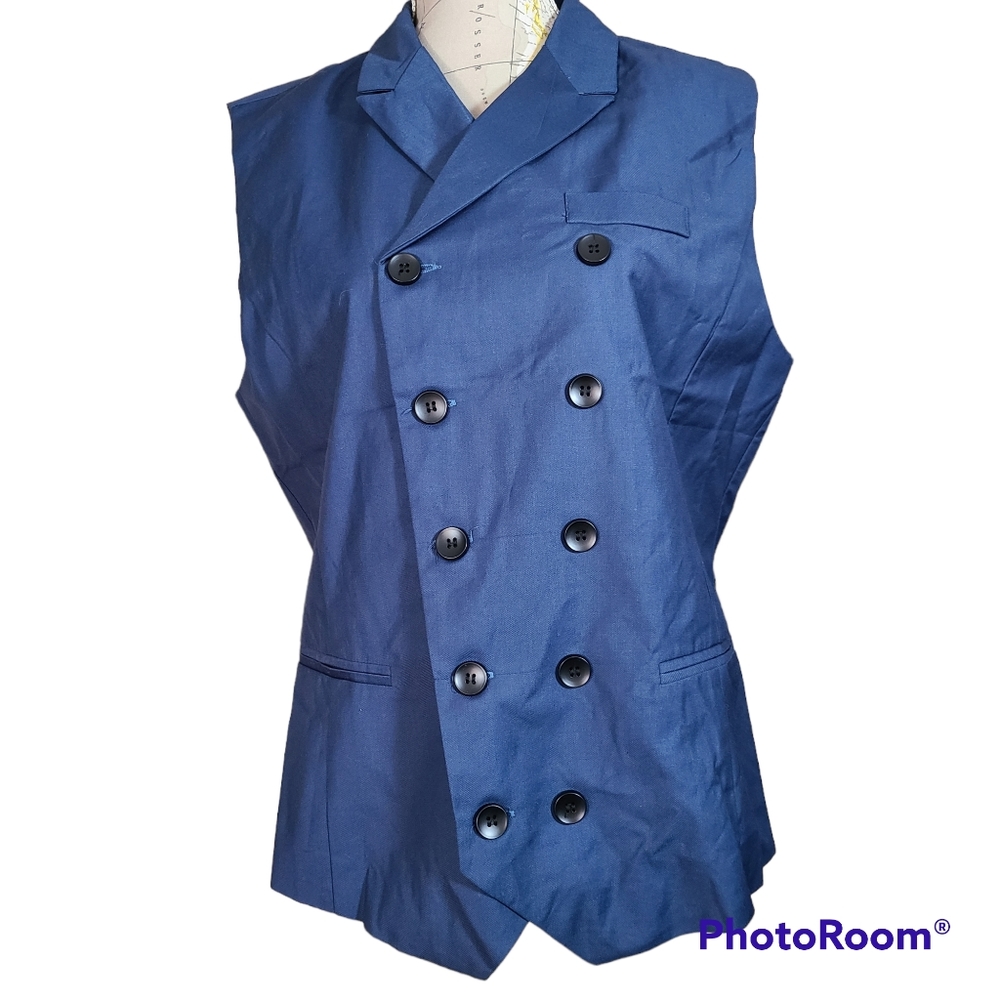 Zune Poar Mens Size XXL / 40 Blue Double-Breasted Tailored Vest Cinched Back NWT